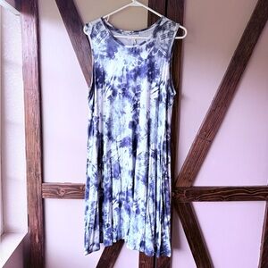 Tie-Dye Sleeveless Dress - Blue and White